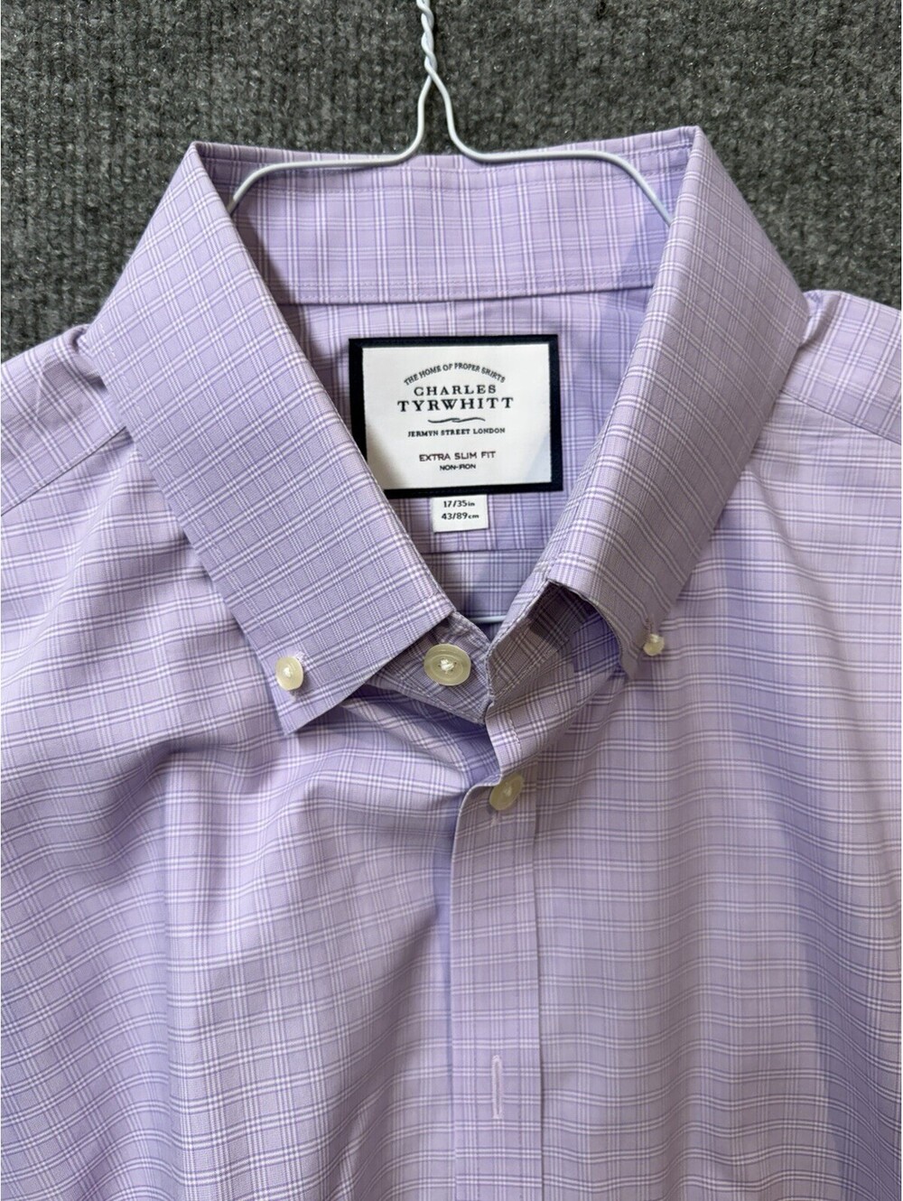 Charles Tyrwhitt Shirt Mens 16.5 35 Large Purple Plaid Non Iron Button Up